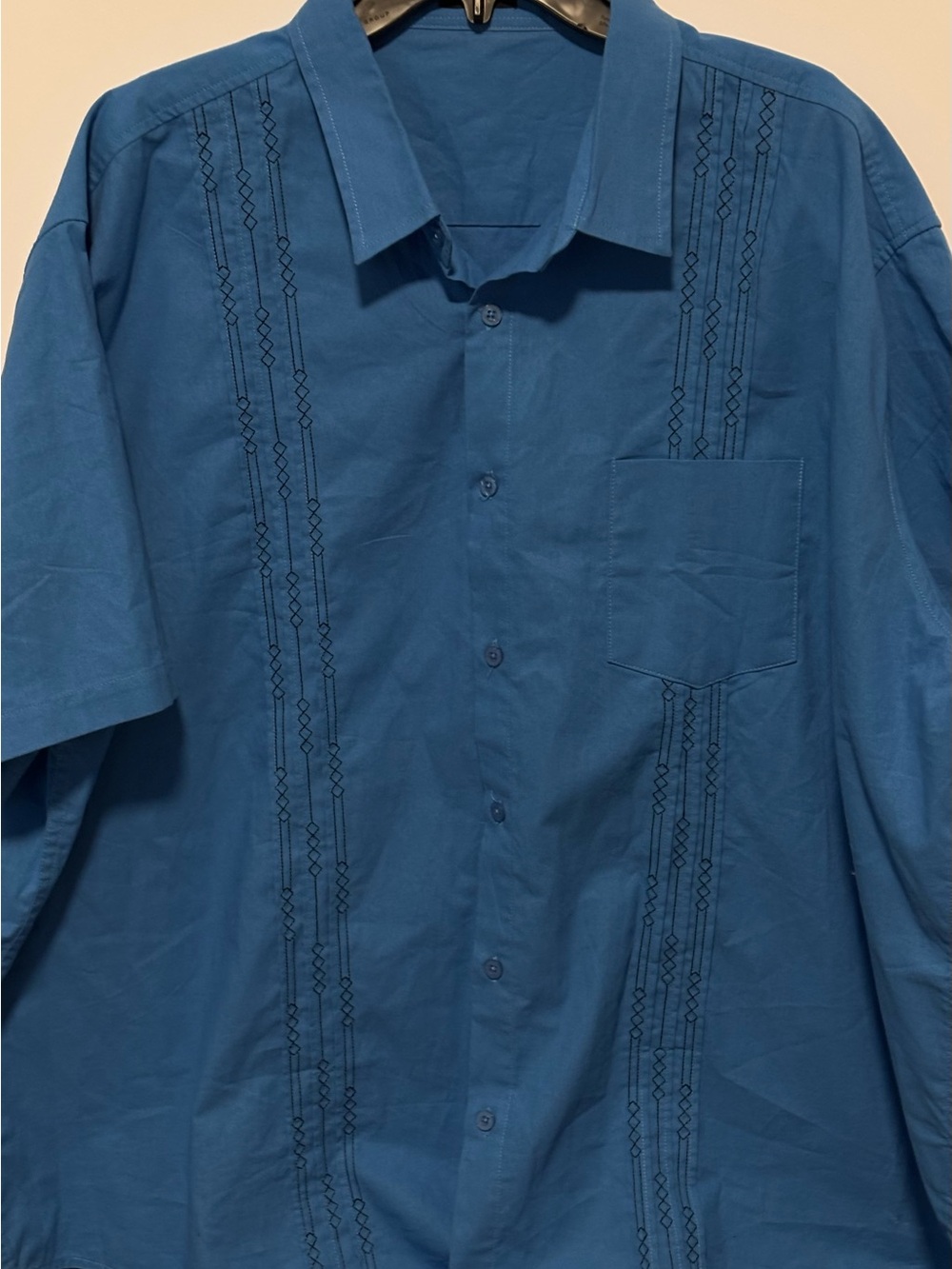 Coofandy Men's Blue Short-Sleeve Embroidered Button-Up Shirt